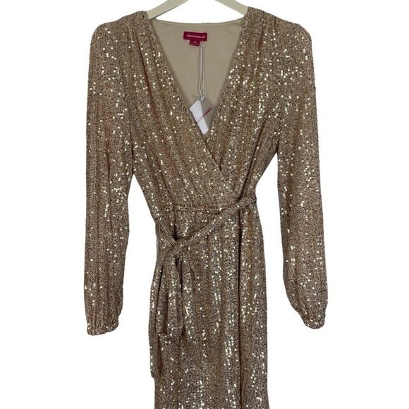 SEQUIN WRAP TIE FRONT MINI DRESS IN GOLD
Dress by Urban Threads - Picture 2 of 5